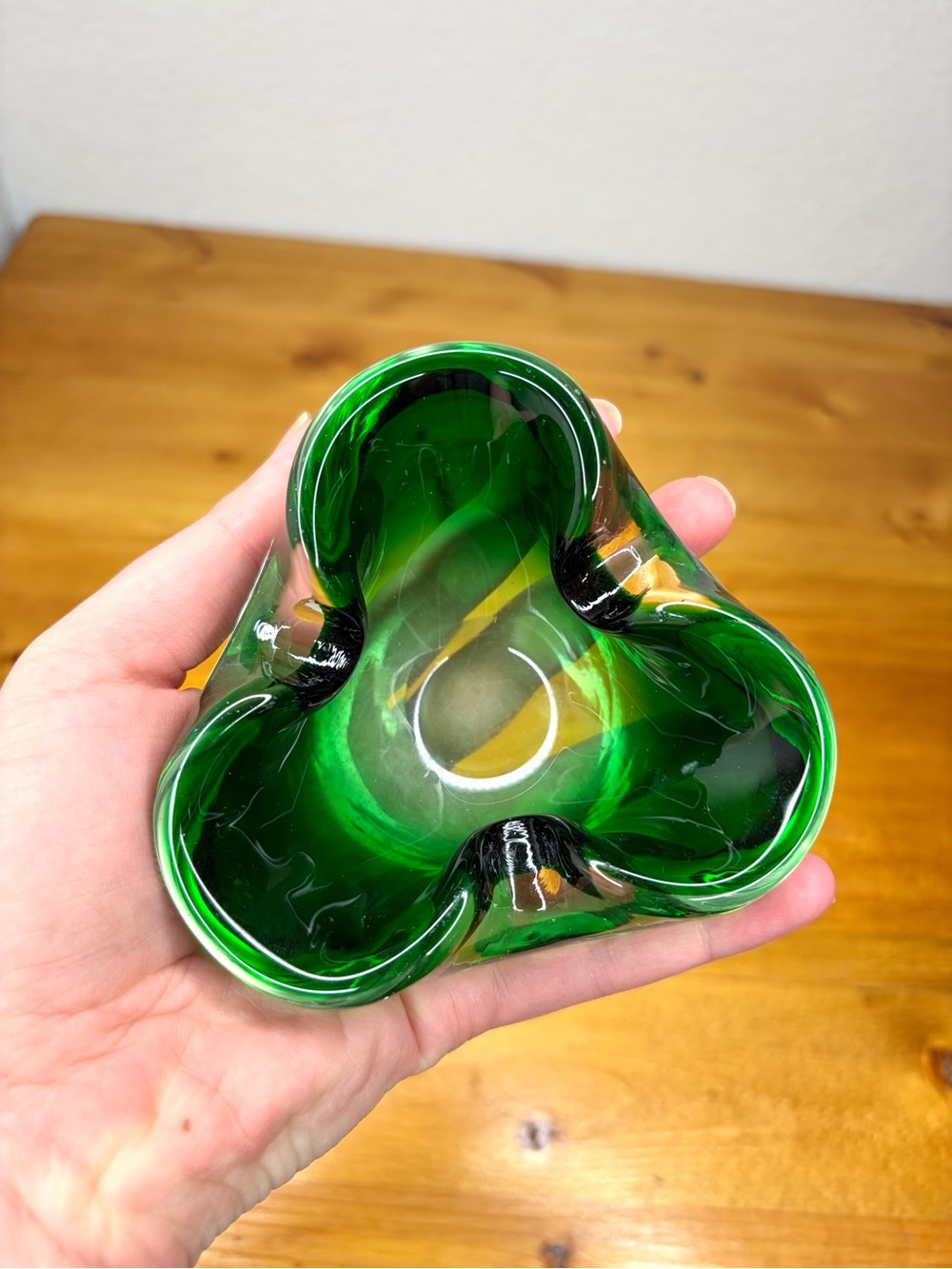 Vintage Murano Sommerso Pinched Green Ashtray Bubble Trinket Dish Italy - Picture 3 of 5